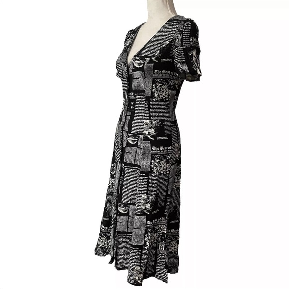 Reformation Sz 6 Locklin Newsprint Maxi Dress Button Down Front Floral Back Tie - Picture 2 of 8